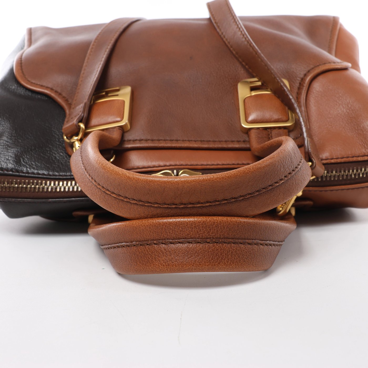 Fendi Chameleon Leather 2Way Handbag Brown 8BL114