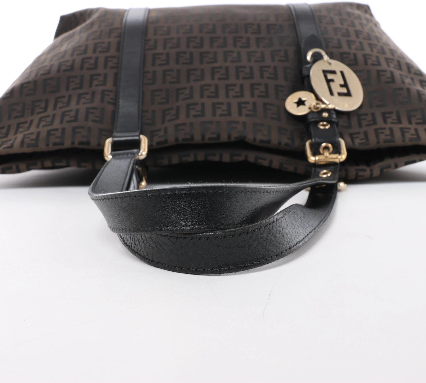 Fendi Zucchino Canvas & Leather Shoulder Bag in Brown x Black 8BH215
