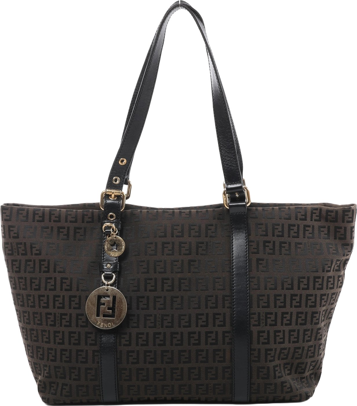 Fendi Zucchino Canvas & Leather Shoulder Bag in Brown x Black 8BH215