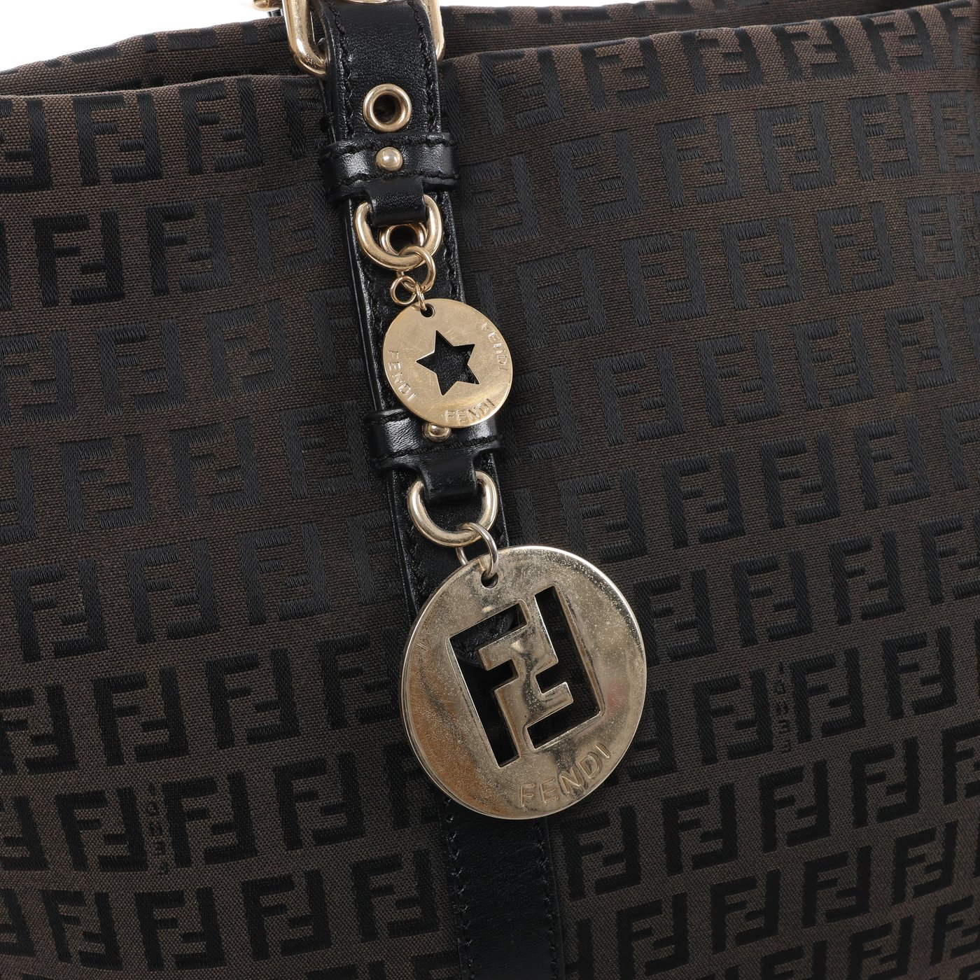 Fendi Zucchino Canvas & Leather Shoulder Bag in Brown x Black 8BH215