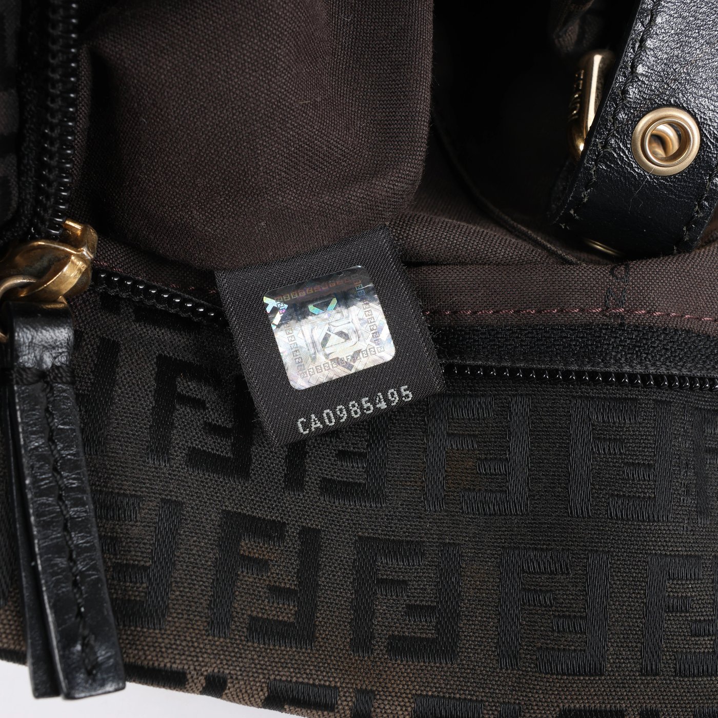 Fendi Zucchino Canvas & Leather Shoulder Bag in Brown x Black 8BH215