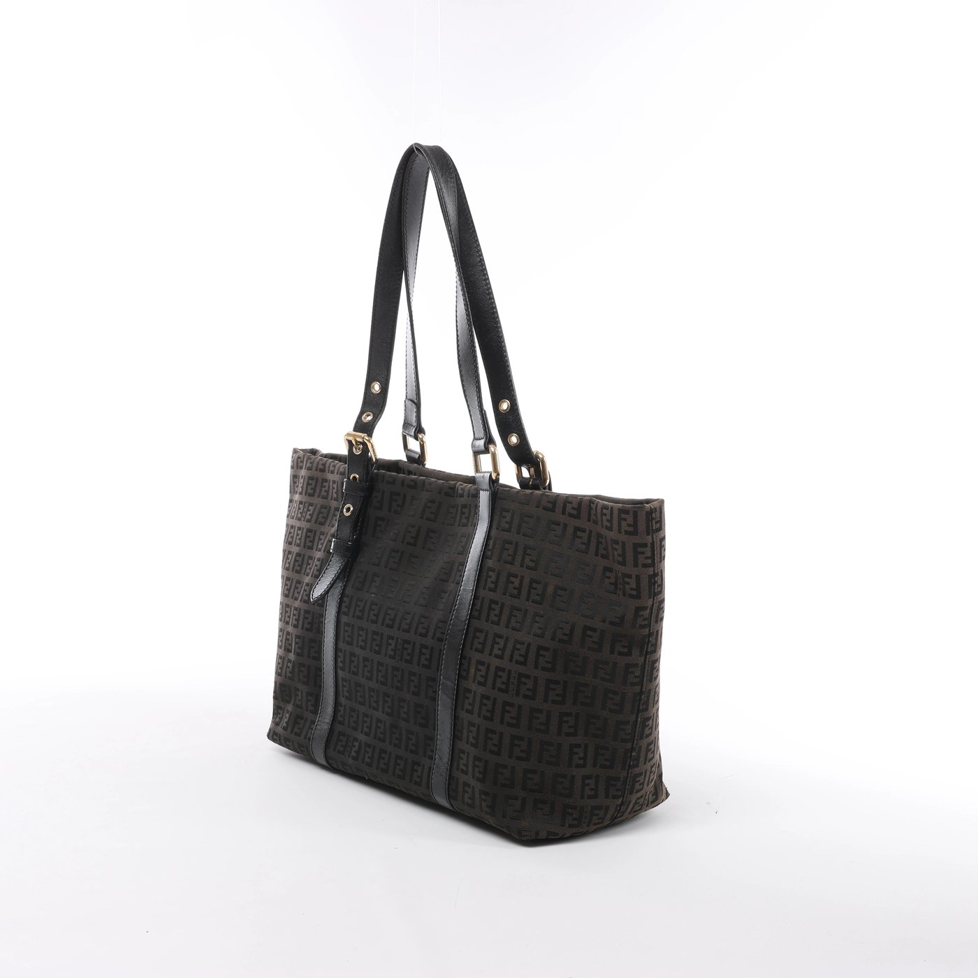 Fendi Zucchino Canvas & Leather Shoulder Bag in Brown x Black 8BH215