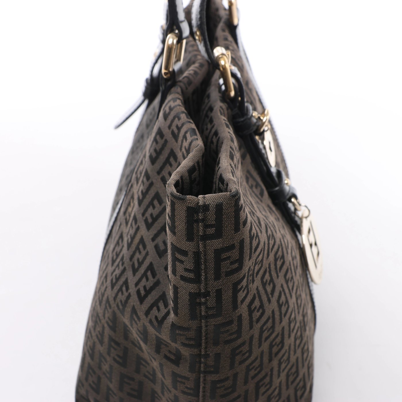 Fendi Zucchino Canvas & Leather Shoulder Bag in Brown x Black 8BH215