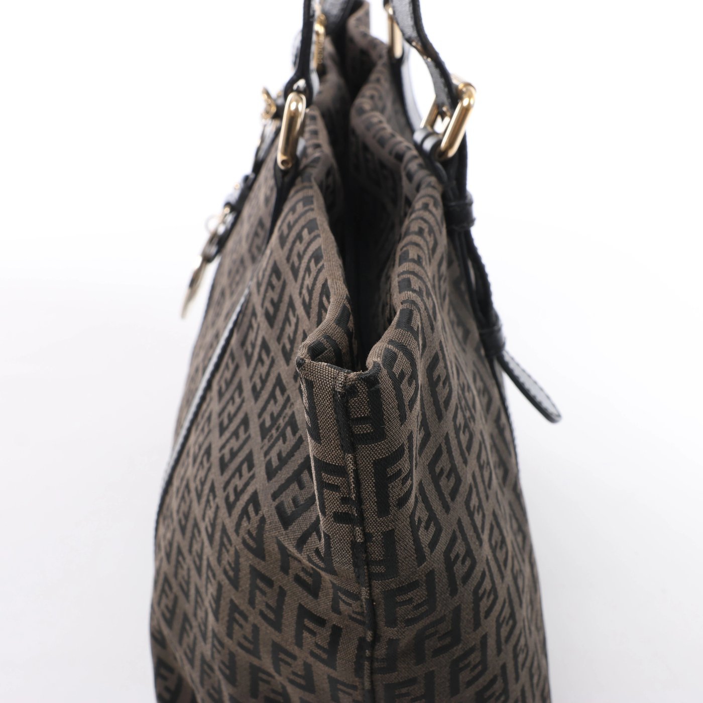 Fendi Zucchino Canvas & Leather Shoulder Bag in Brown x Black 8BH215