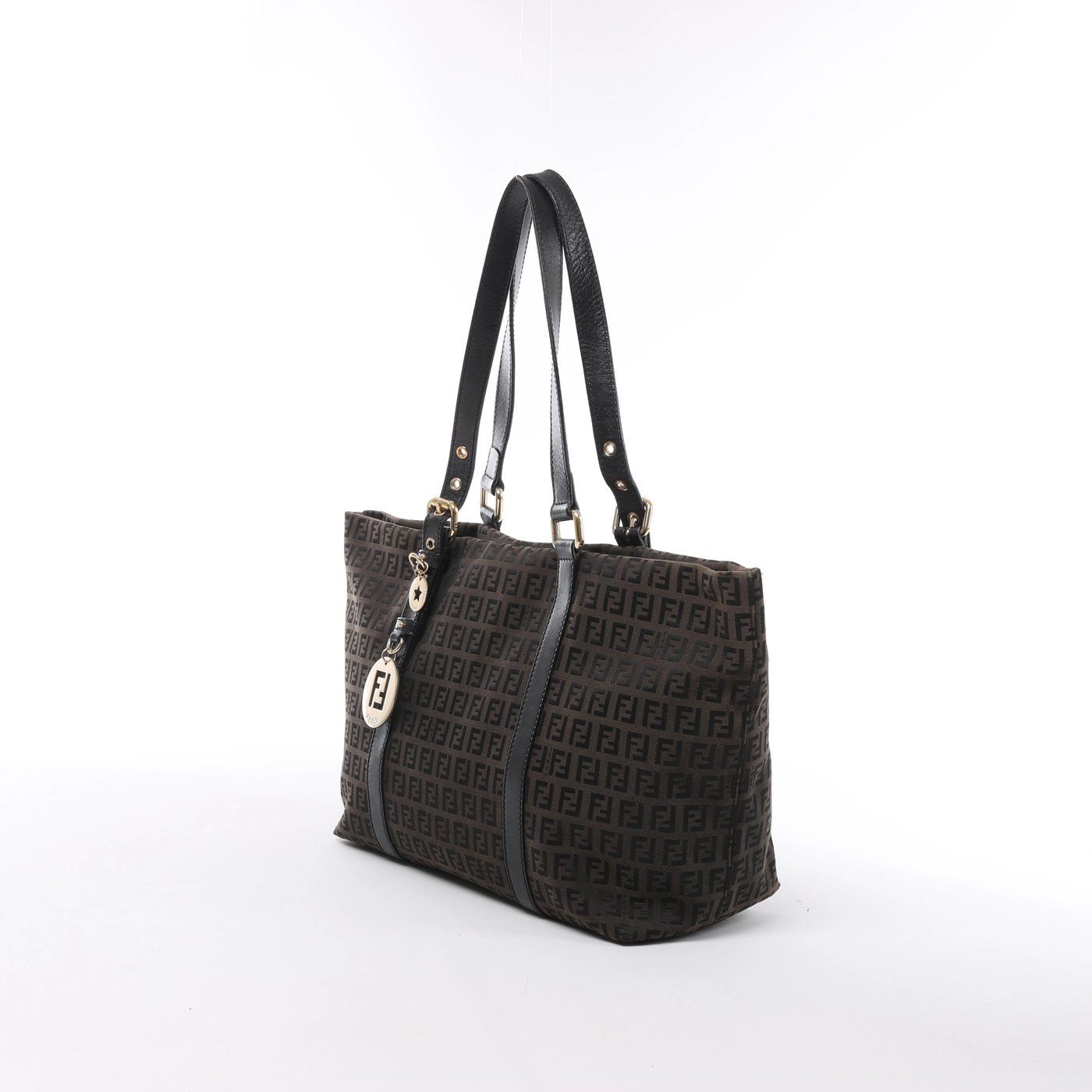 Fendi Zucchino Canvas & Leather Shoulder Bag in Brown x Black 8BH215