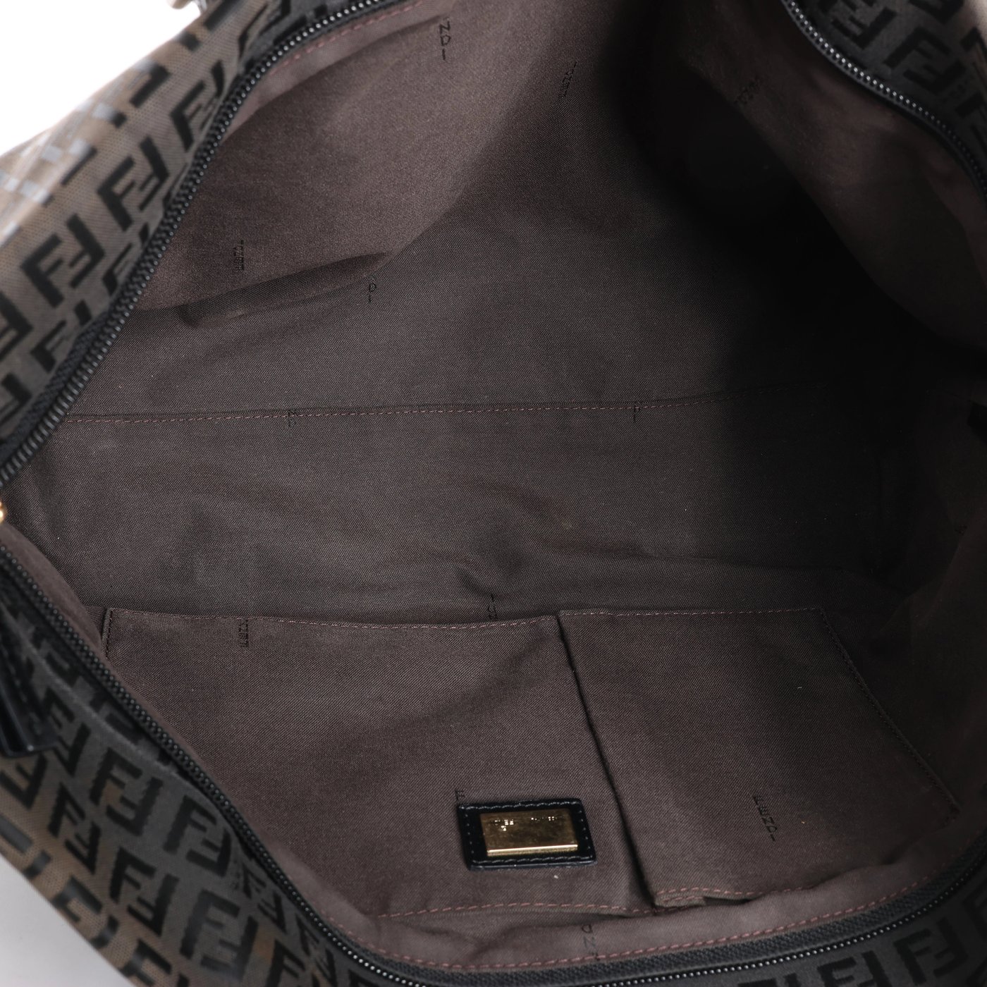 Fendi Zucchino Canvas & Leather Shoulder Bag in Brown x Black 8BH215