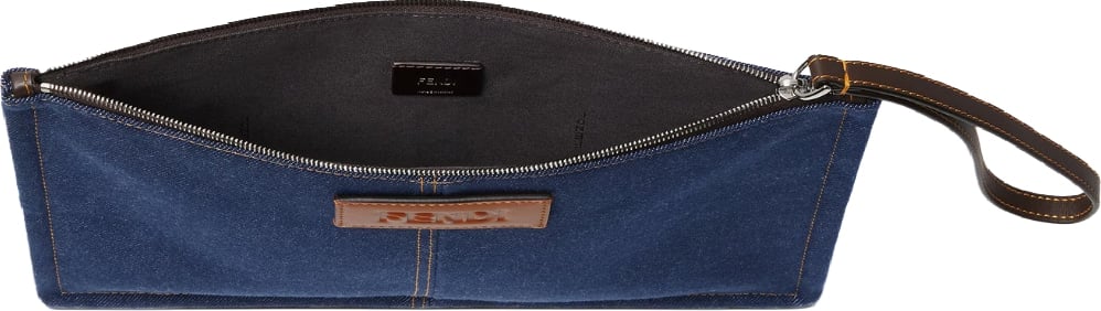 Fendi FF Medium Flat Pouch Dark blue denim fabric pouch