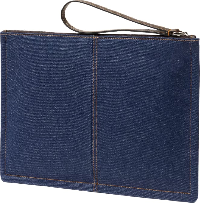 Fendi FF Medium Flat Pouch Dark blue denim fabric pouch
