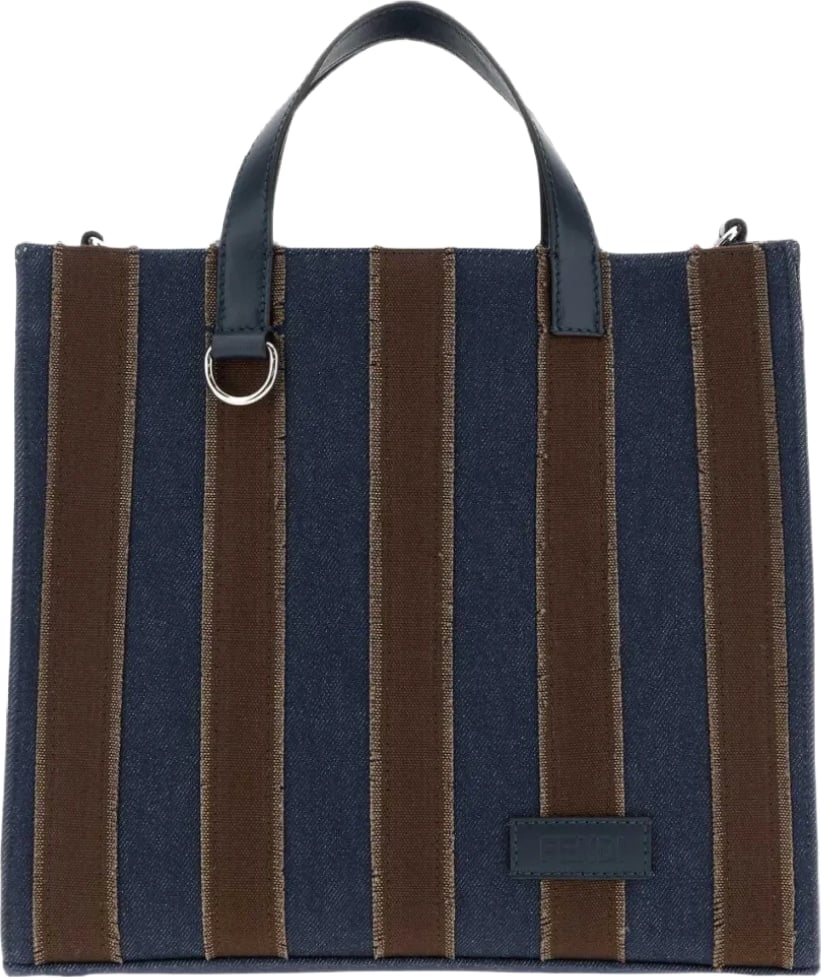 Fendi Pequin Tote Bag Blue Brown