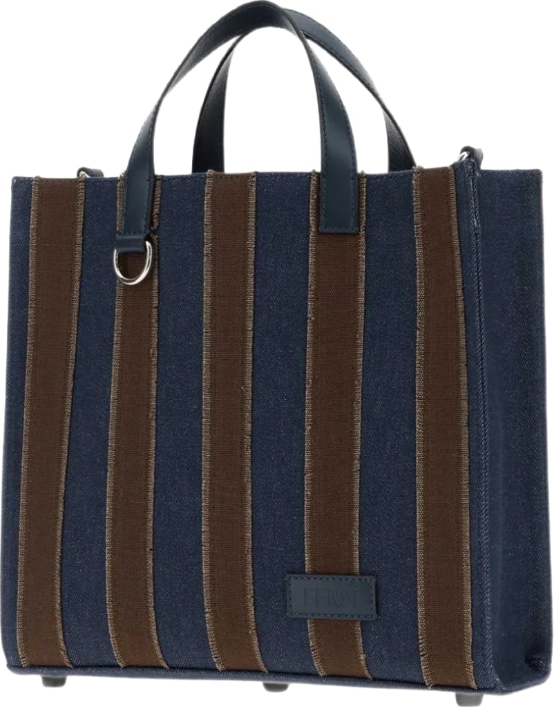 Fendi Pequin Tote Bag Blue Brown
