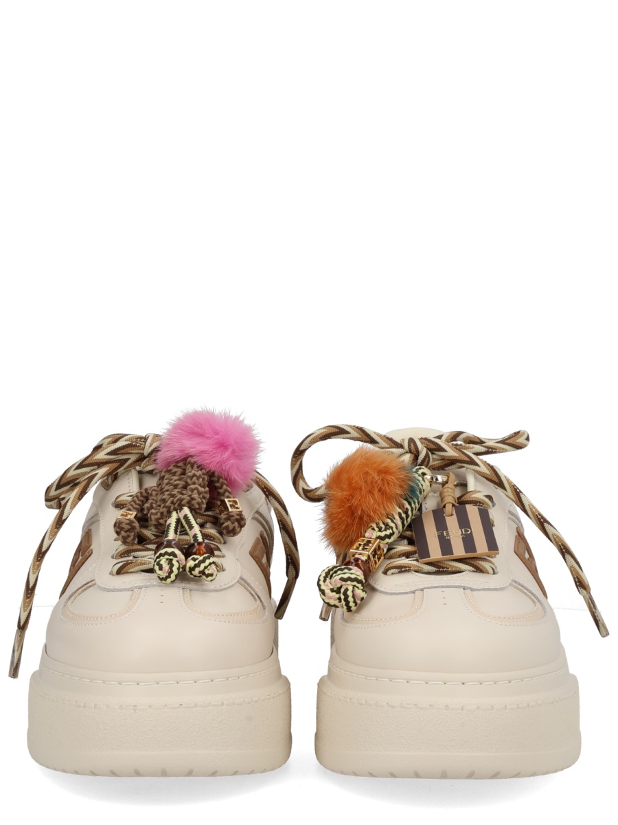 Cream Leather Fendi Match Sneakers