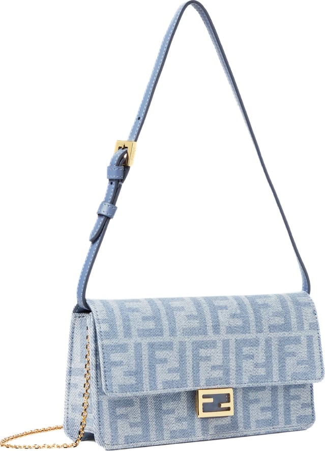 Fendi Wallet On Chain Baguette Light blue FF denim wallet
