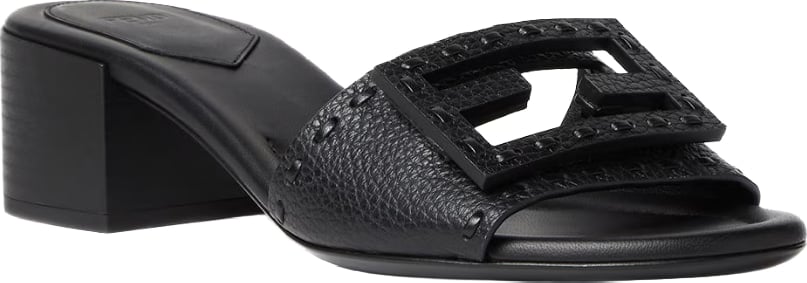 Fendi Baguette Black Women's Leather Heeled Slides