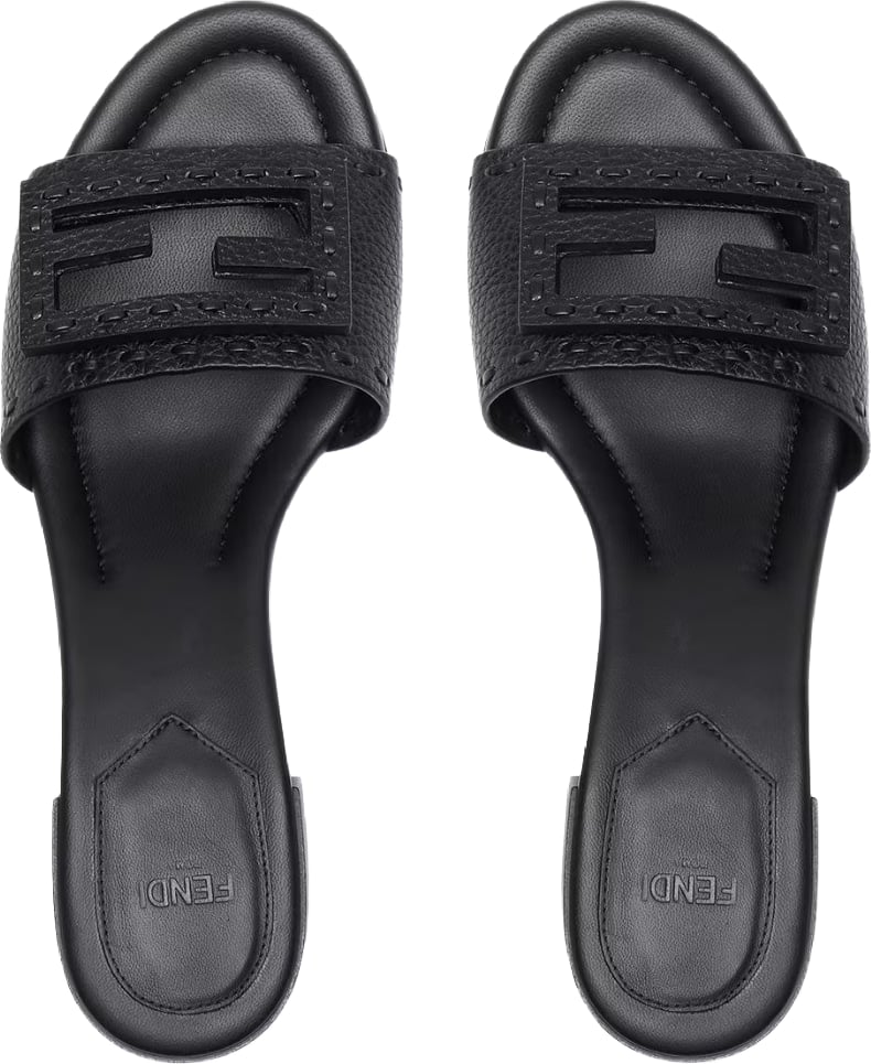 Fendi Baguette Black Women's Leather Heeled Slides