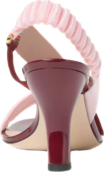 Fendi Iconic Hummingbird Sandal in burgundy leather and multicolored fabric