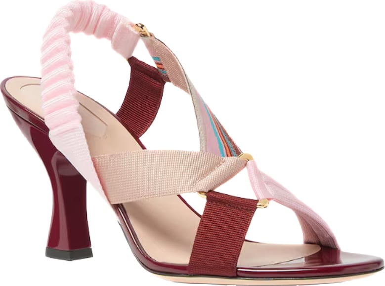 Fendi Iconic Hummingbird Sandal in burgundy leather and multicolored fabric