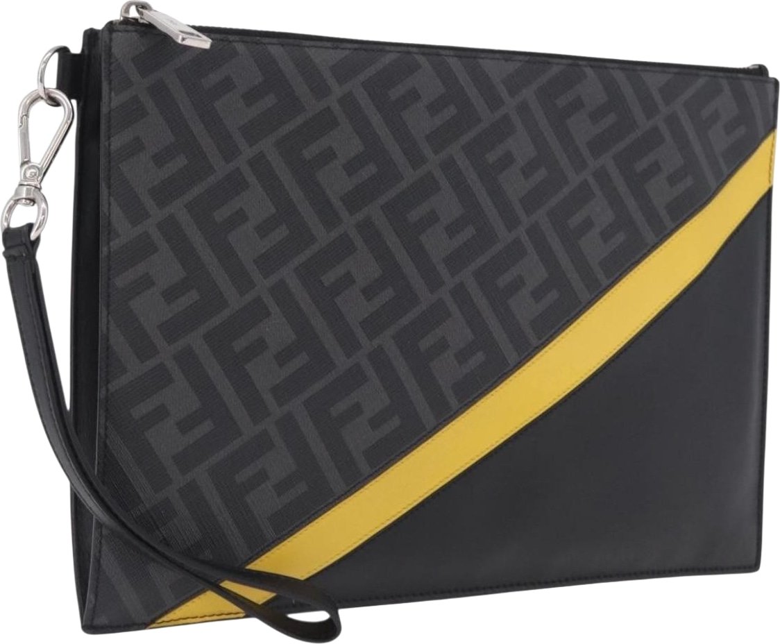 Fendi Zip Flat Wristlet Zucca Coated Canvas and Leather Medium