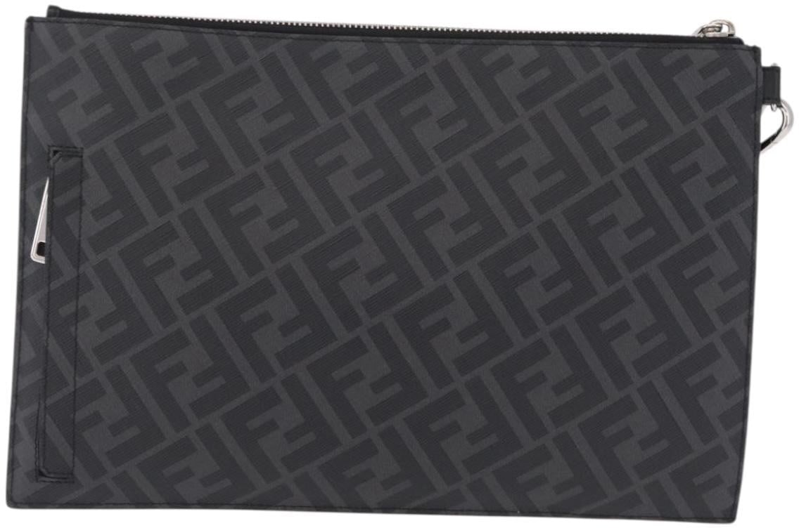 Fendi Zip Flat Wristlet Zucca Coated Canvas and Leather Medium