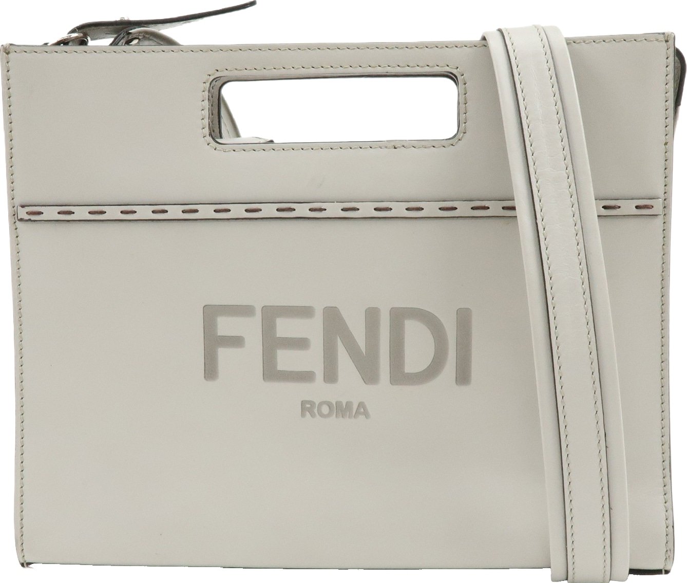 Fendi Logo Cut-Out Handle Shopper Embossed Leather Mini