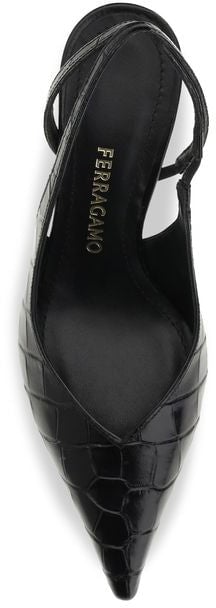 Slingback Sandals with Pointed Toe and Crocodile Textured Upper