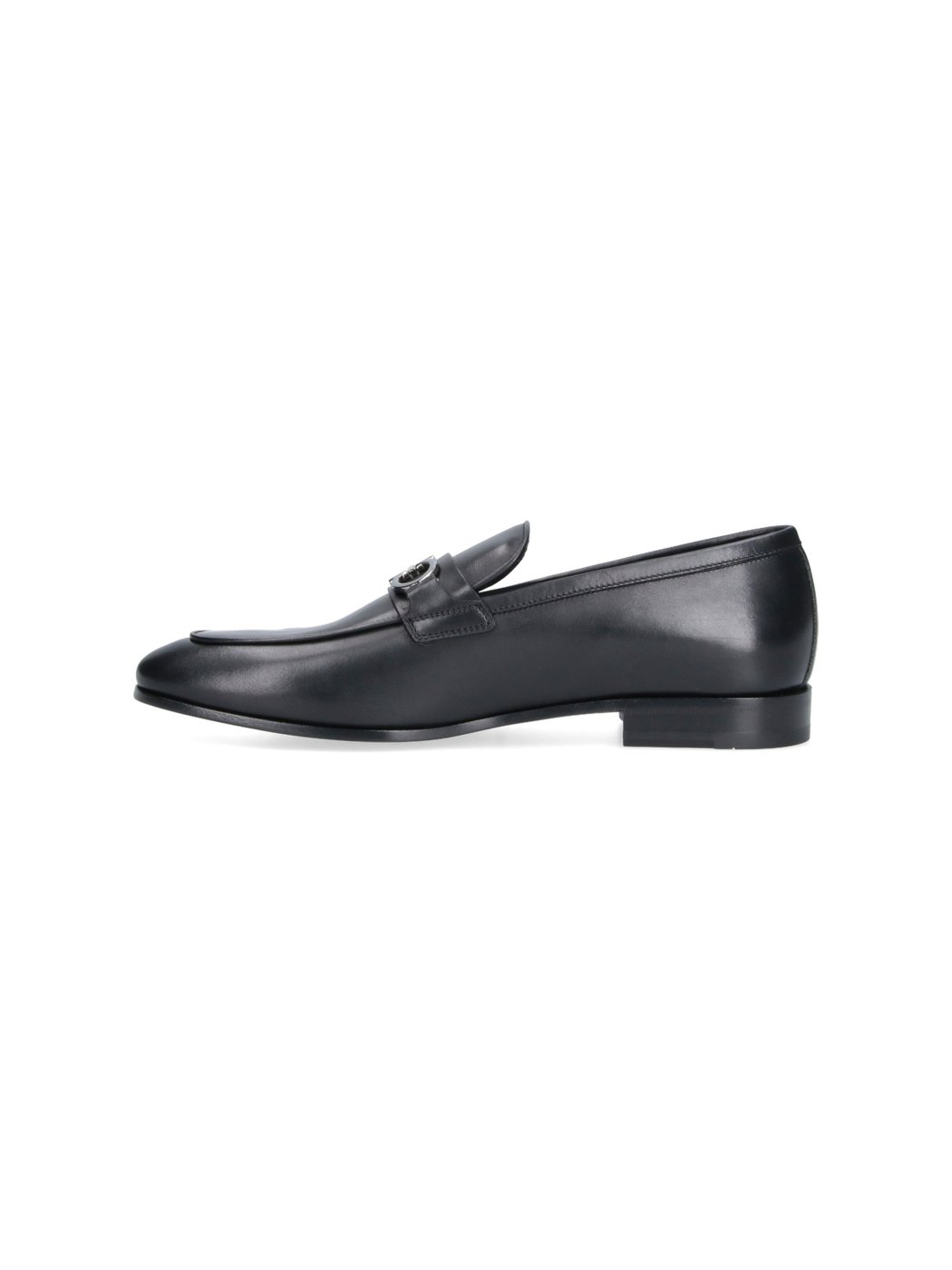 Black Gancini Round Toe Leather Loafers