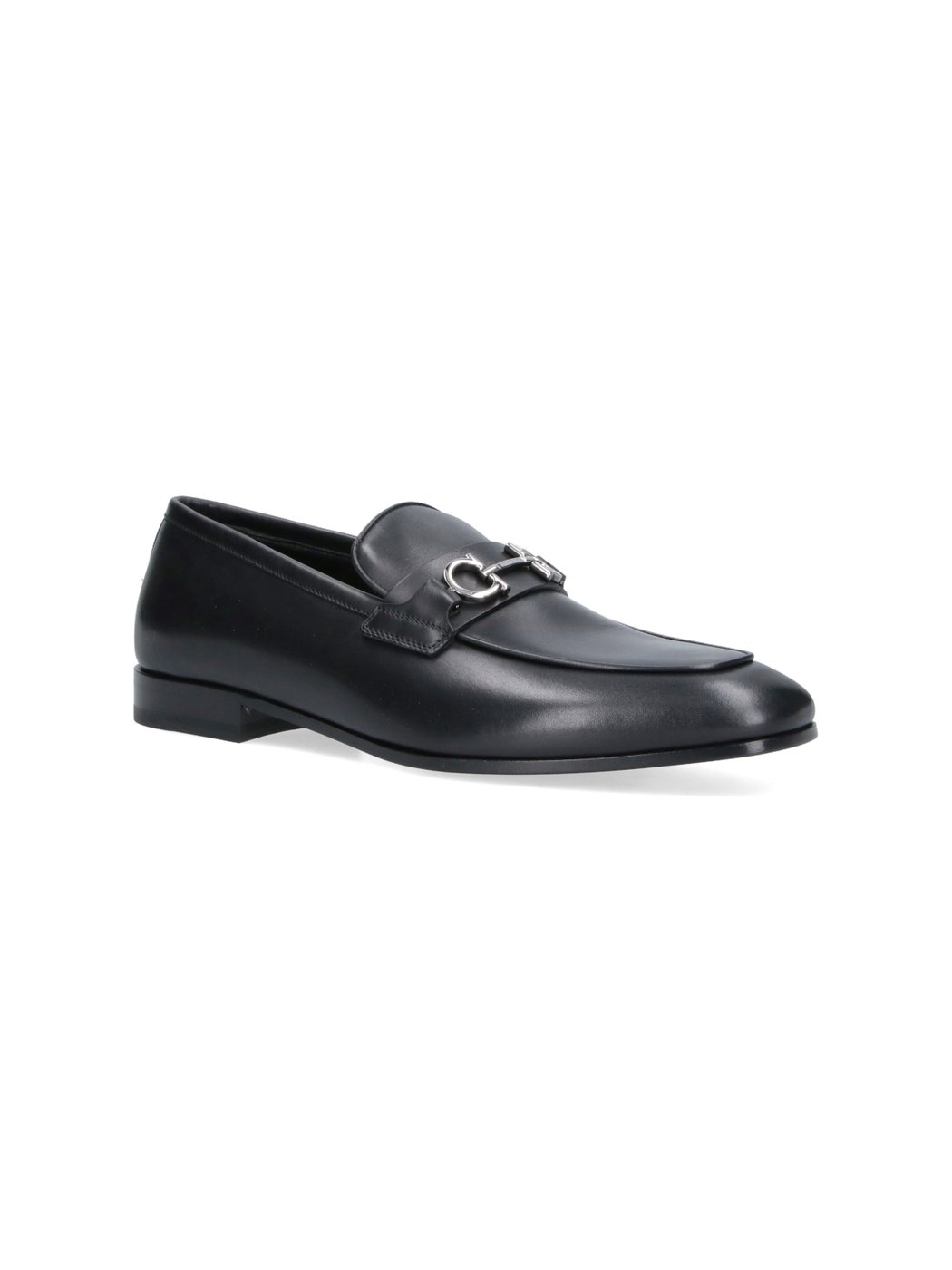 Black Gancini Round Toe Leather Loafers