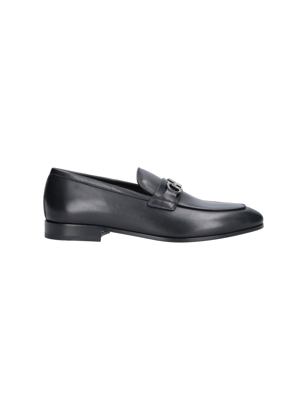 Black Gancini Round Toe Leather Loafers