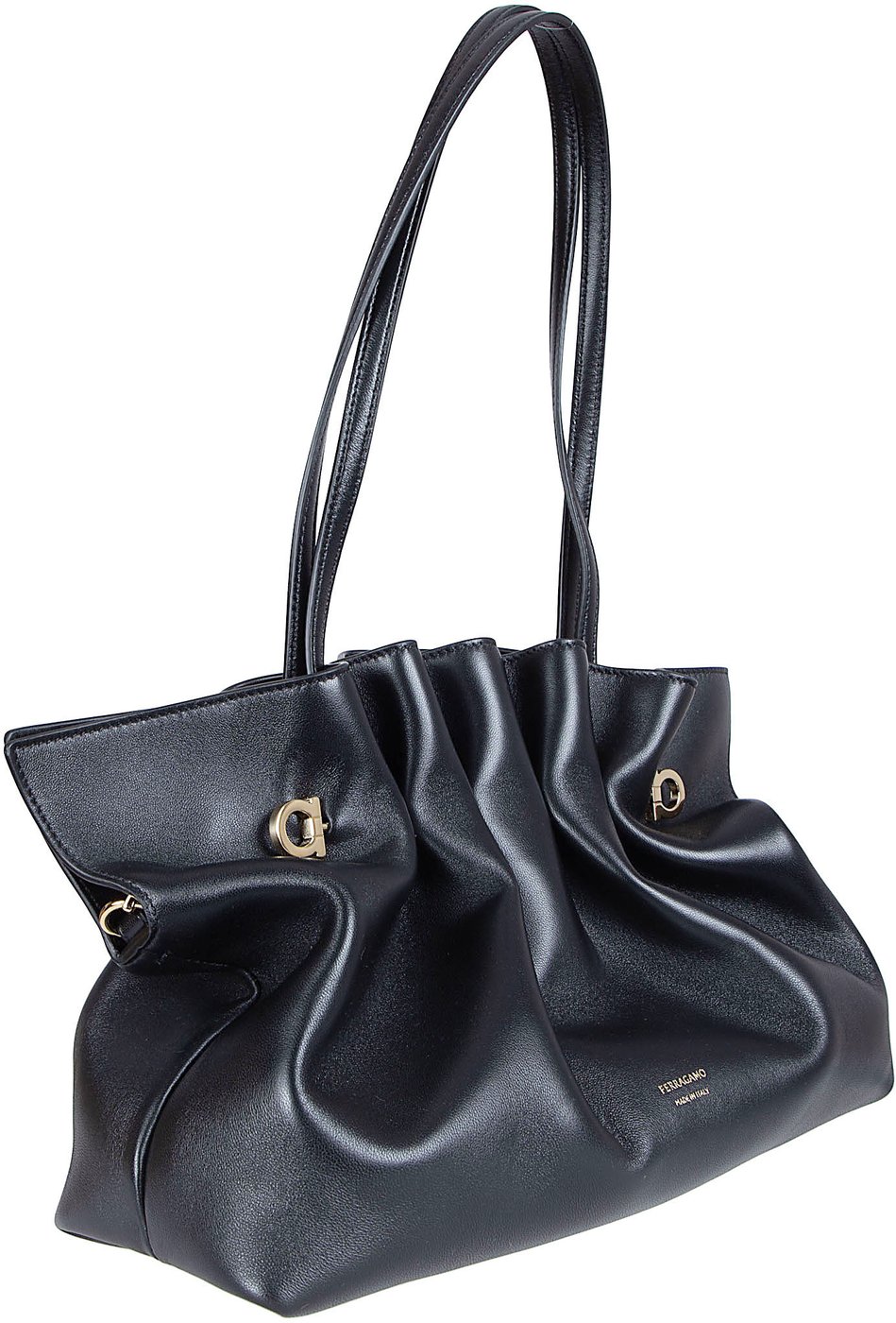 Ruched Black Handbag in Soft Lamb Leather