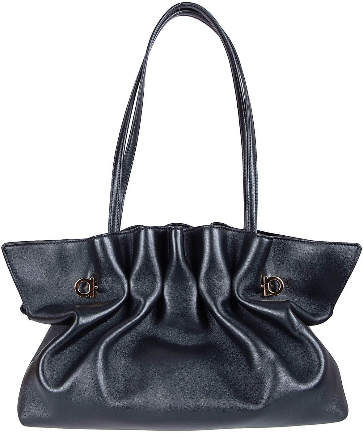 Ruched Black Handbag in Soft Lamb Leather