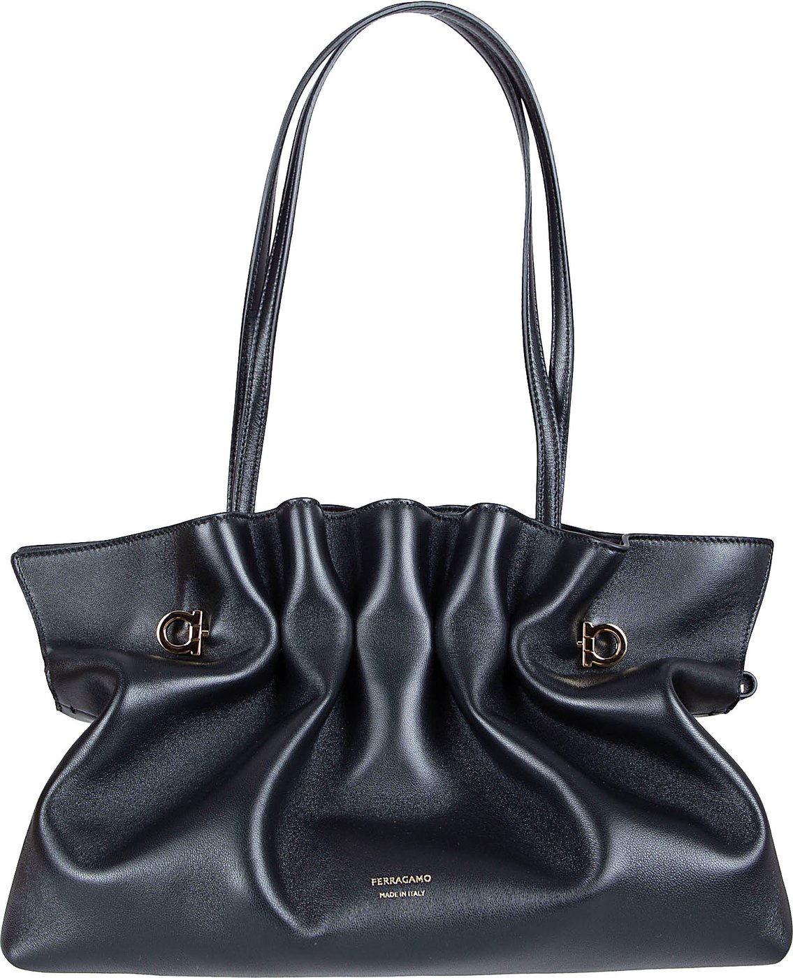 Ruched Black Handbag in Soft Lamb Leather
