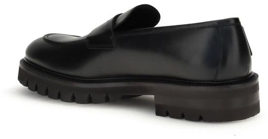 Ferragamo Black Calf Leather Bos Taurus Slip-On Loafers