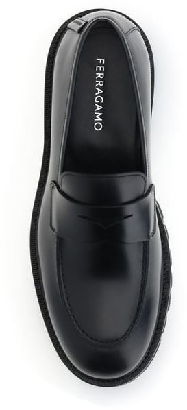 Ferragamo Black Calf Leather Bos Taurus Slip-On Loafers