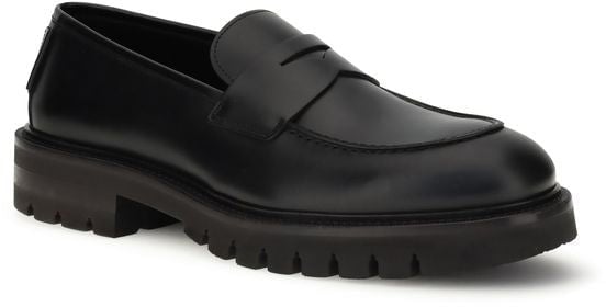 Ferragamo Black Calf Leather Bos Taurus Slip-On Loafers