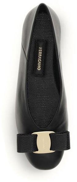 Ferragamo Black Calf Leather Bos Taurus Ballet Flats