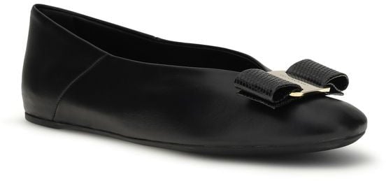 Ferragamo Black Calf Leather Bos Taurus Ballet Flats