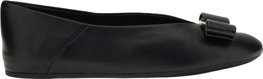 Ferragamo Black Calf Leather Bos Taurus Ballet Flats