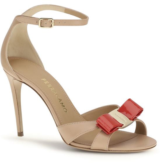 Ferragamo Beige Calf Leather Bos Taurus Stiletto Heel Sandals