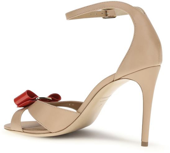 Ferragamo Beige Calf Leather Bos Taurus Stiletto Heel Sandals