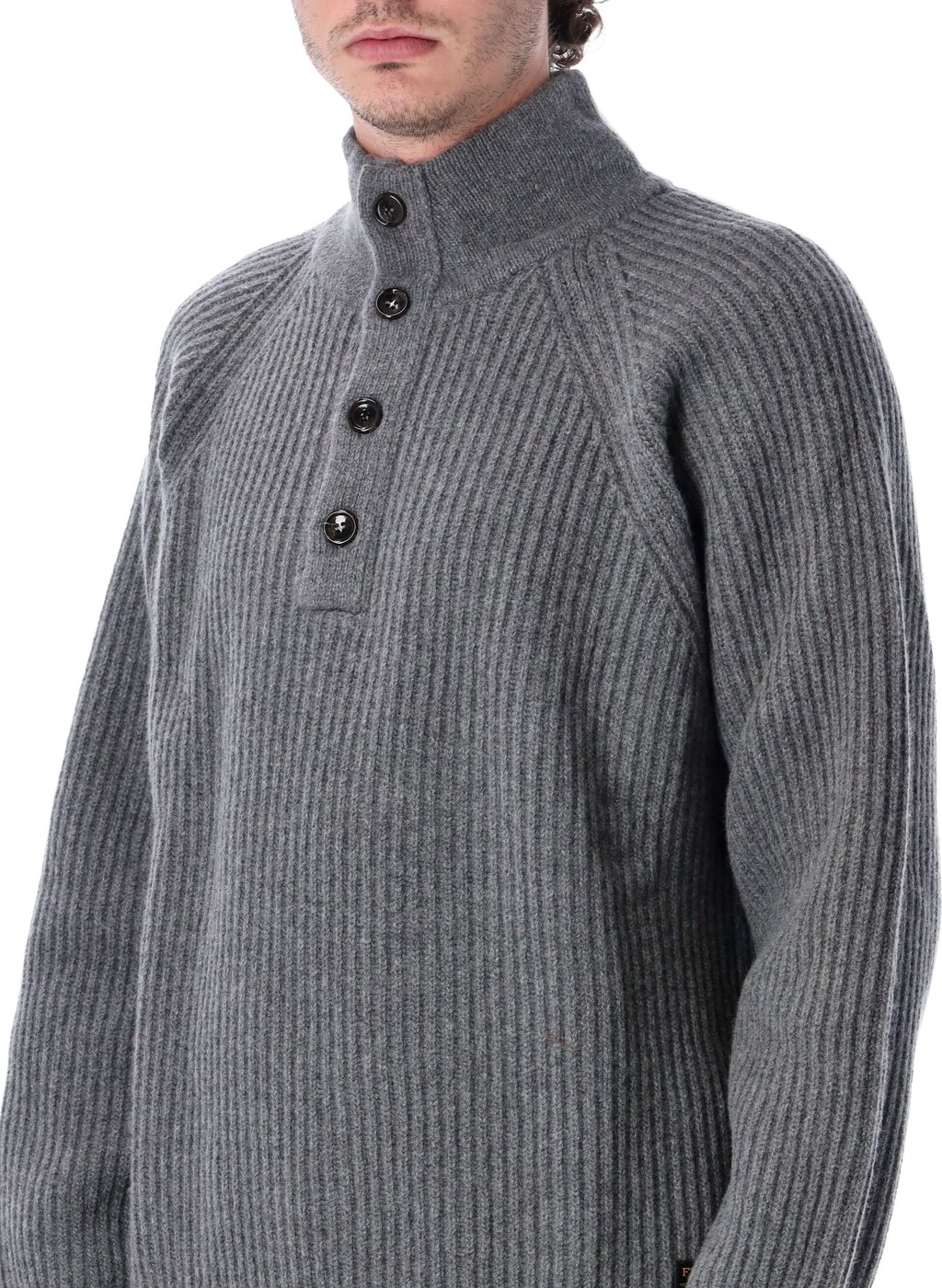 High Neck Button Grigio