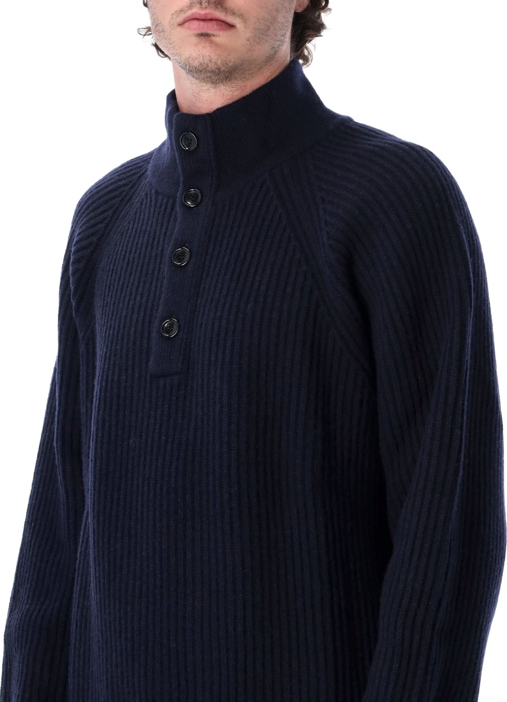 High Neck Button Blu