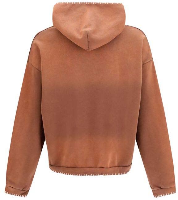 Relaxed Fit Brown Hoodie With Contrasting Whipstitch Details