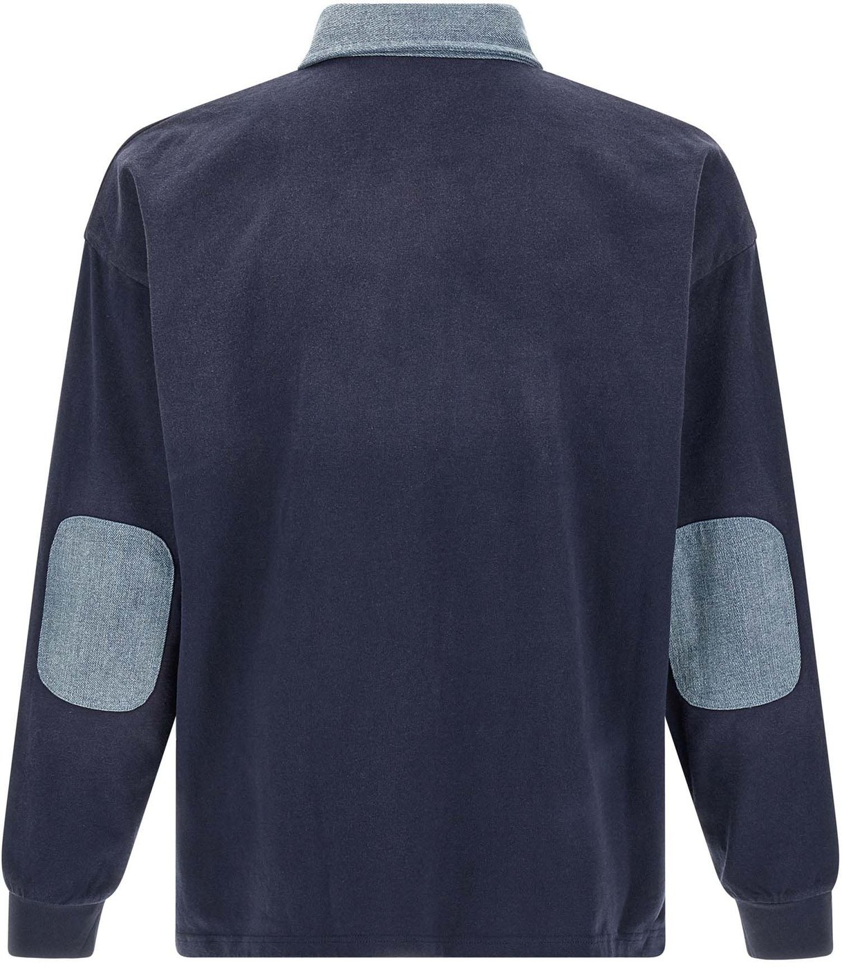 Long-Sleeve Denim Collar Embroidered Polo Shirt
