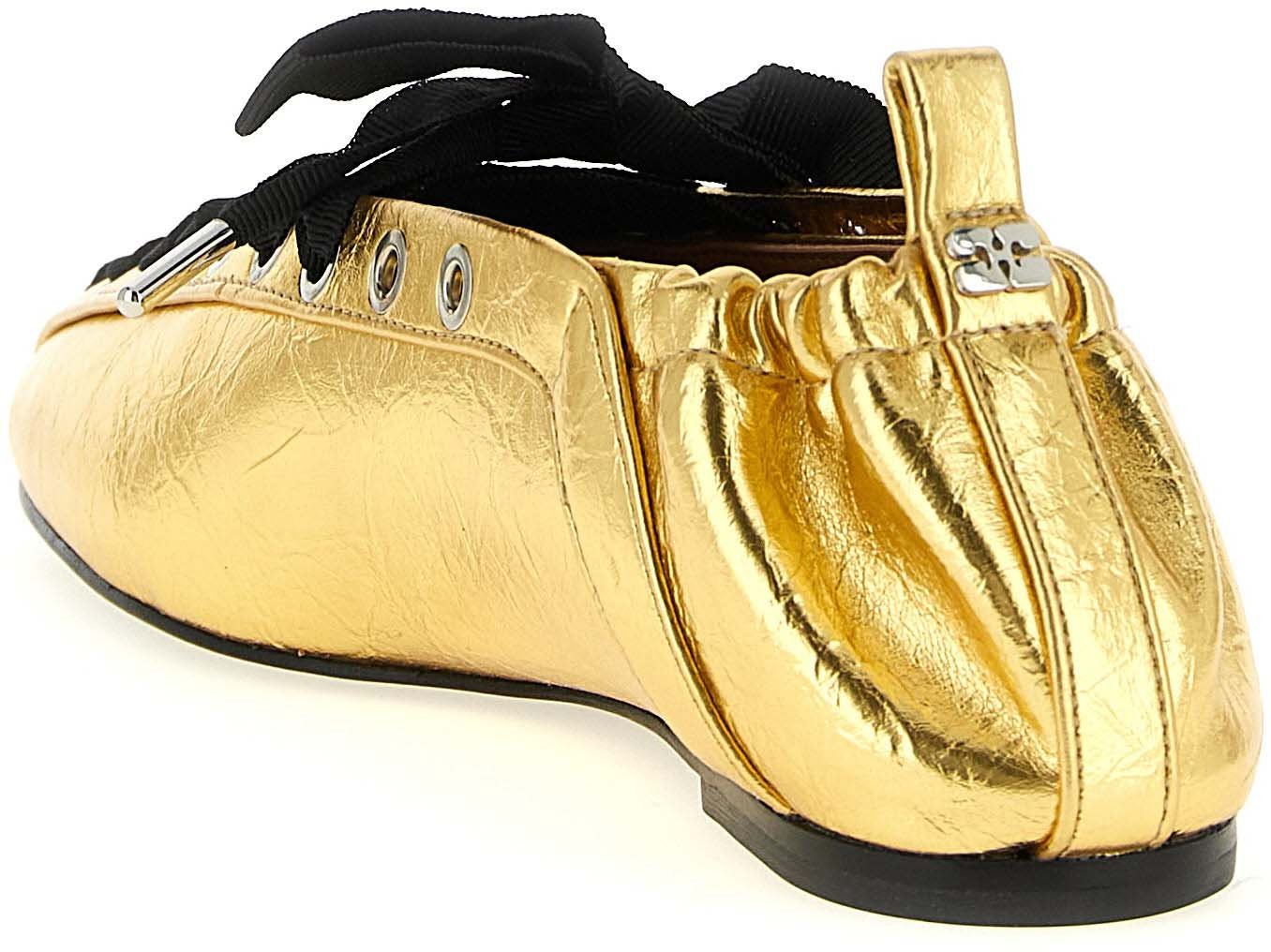 Ganni Gold Polyethylene Ballet Flats