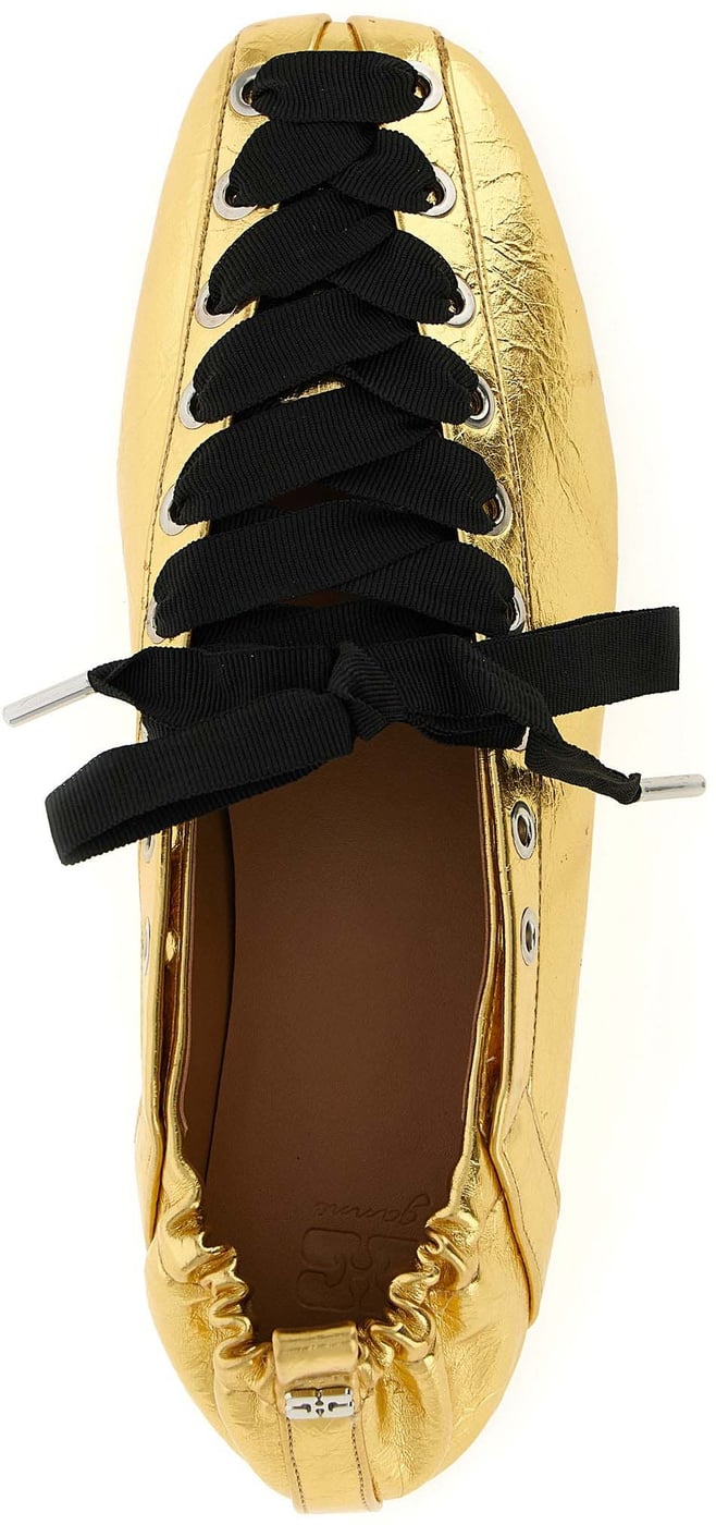 Ganni Gold Polyethylene Ballet Flats