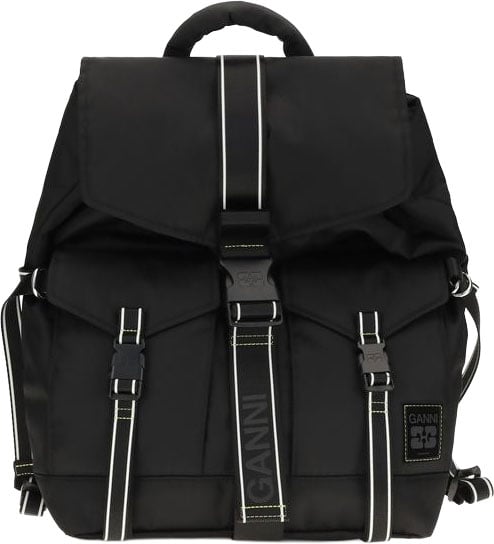 Black Re Tech Sport Flap Hook Recycled Polyamide Backpack