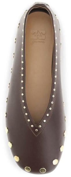 Ganni Brown Recycled Leather Ballet Flats