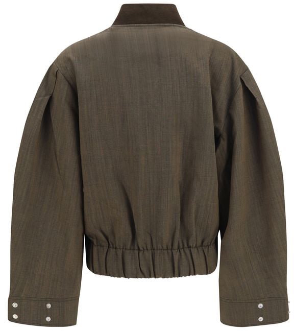 Light Wool Melange Ribbed Collar Bomber Jacket