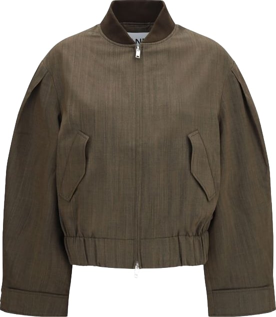 Light Wool Melange Ribbed Collar Bomber Jacket