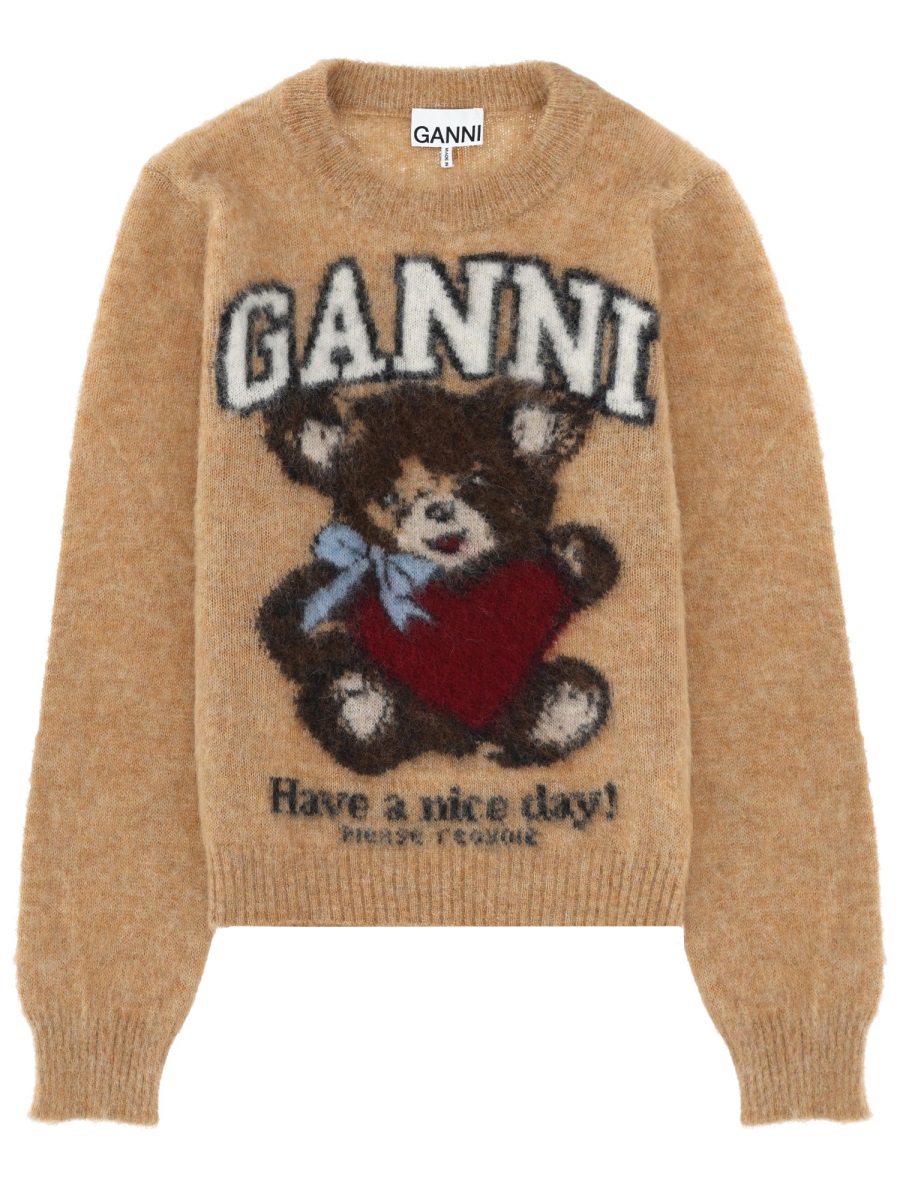 Camel Fuzzy Texture Teddy Bear Wool-Blend Sweater