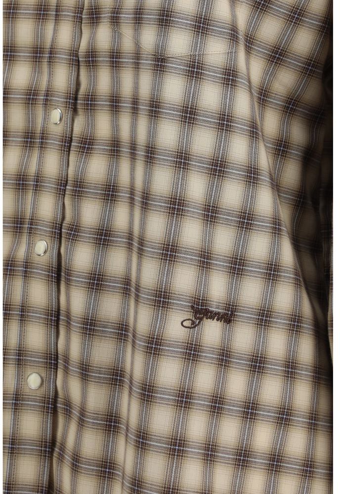 Plaid Button-Down Shirt with Pearl-Like Buttons and Embroidered Branding